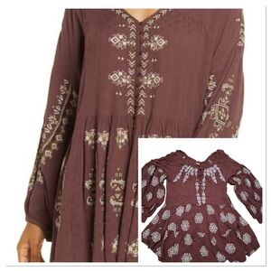 Free People Bohemian Brown Embroidered Dress